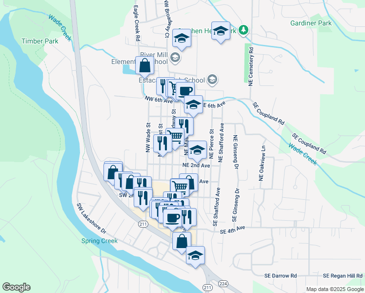map of restaurants, bars, coffee shops, grocery stores, and more near 391 Northeast Main Street in Estacada