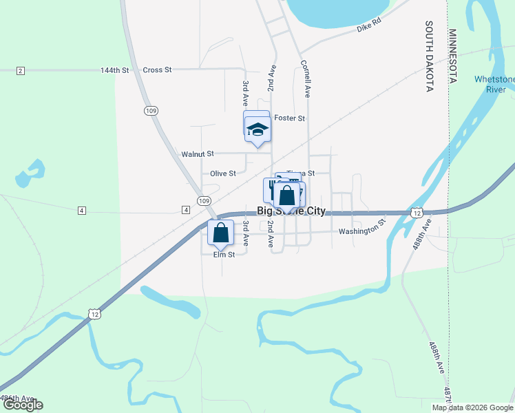 map of restaurants, bars, coffee shops, grocery stores, and more near 400-498 2nd Avenue in Big Stone City