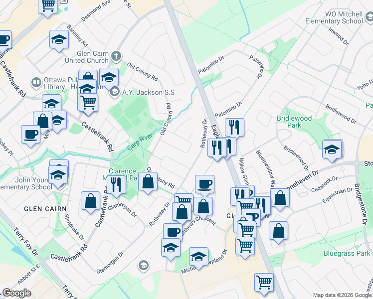 map of restaurants, bars, coffee shops, grocery stores, and more near in Ottawa