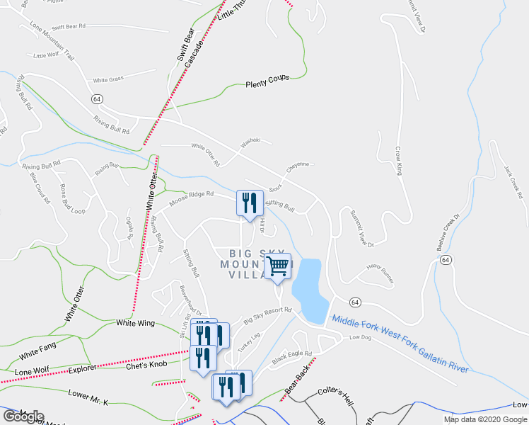 map of restaurants, bars, coffee shops, grocery stores, and more near 1362 Sitting Bull Road in Gallatin Gateway