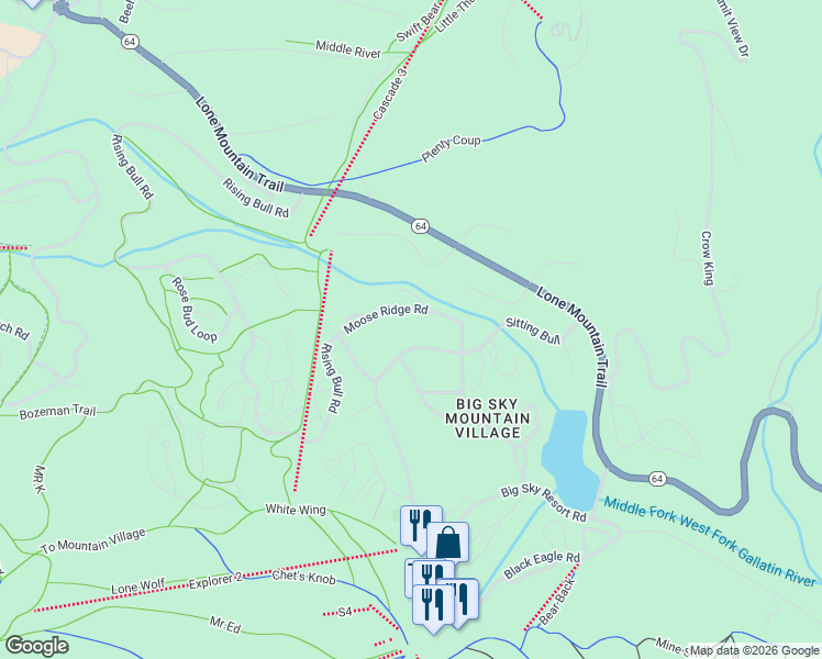 map of restaurants, bars, coffee shops, grocery stores, and more near 11 Moose Ridge Road in Gallatin Gateway