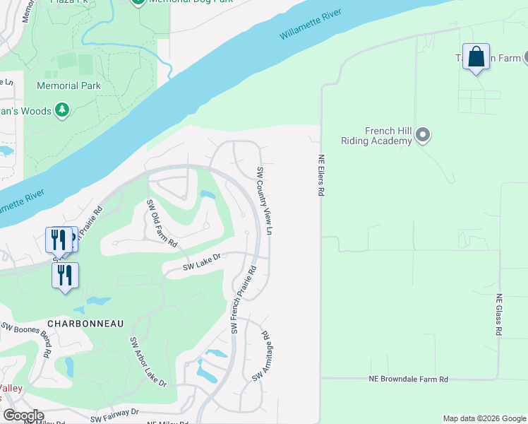 map of restaurants, bars, coffee shops, grocery stores, and more near 31467 Southwest Country View Lane in Wilsonville