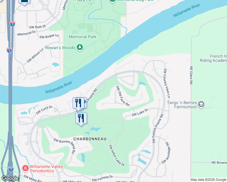 map of restaurants, bars, coffee shops, grocery stores, and more near 7658 Southwest Village Greens Circle in Wilsonville
