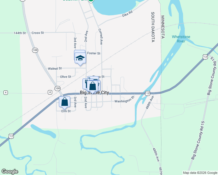 map of restaurants, bars, coffee shops, grocery stores, and more near 504 Mitchell Avenue in Big Stone City