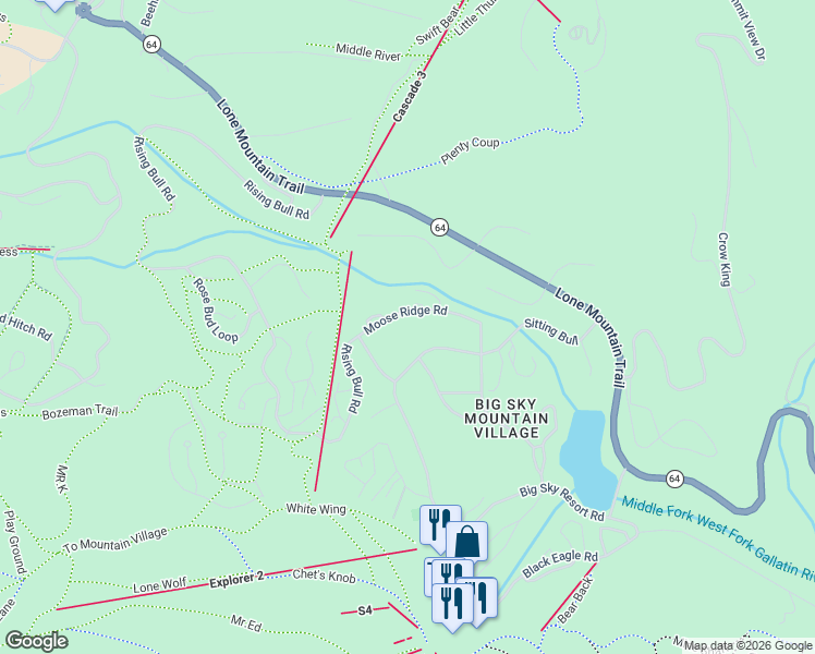 map of restaurants, bars, coffee shops, grocery stores, and more near 11 Moose Ridge Road in Gallatin Gateway