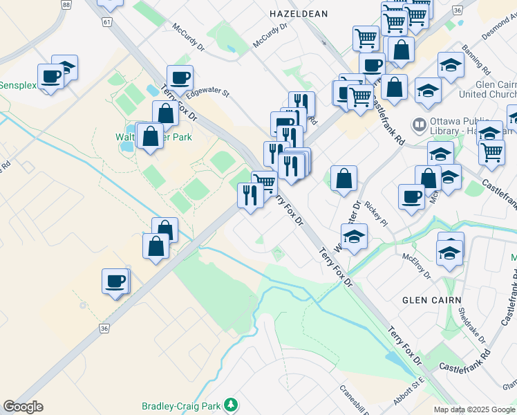map of restaurants, bars, coffee shops, grocery stores, and more near in Ottawa