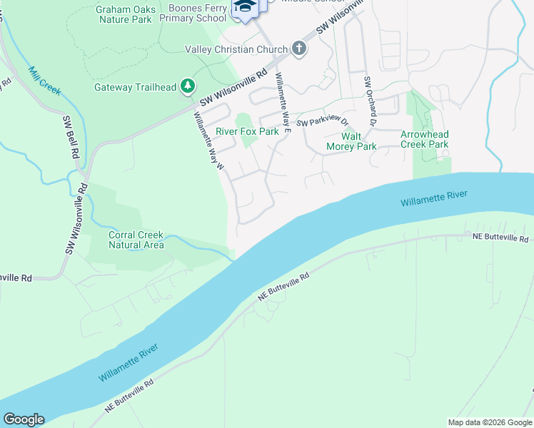 map of restaurants, bars, coffee shops, grocery stores, and more near 32092 Willamette Way West in Wilsonville
