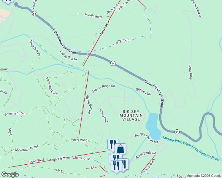 map of restaurants, bars, coffee shops, grocery stores, and more near 11 Moose Ridge Road in Gallatin Gateway