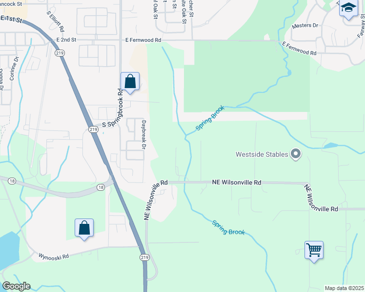 map of restaurants, bars, coffee shops, grocery stores, and more near 28825 Northeast Wilsonville Road in Newberg