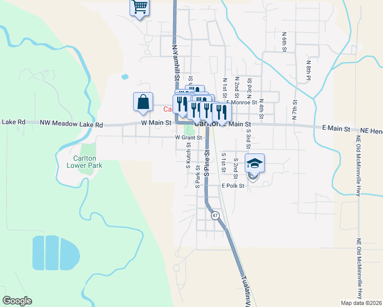 map of restaurants, bars, coffee shops, grocery stores, and more near 318 South Kutch Street in Carlton