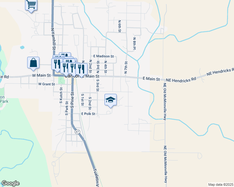 map of restaurants, bars, coffee shops, grocery stores, and more near 515 East Washington Street in Carlton