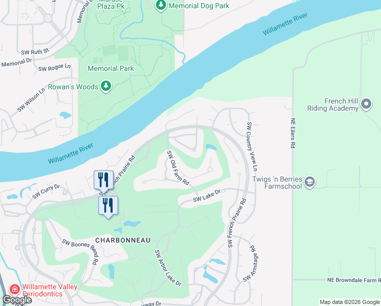 map of restaurants, bars, coffee shops, grocery stores, and more near 7410 Southwest Lakeside Loop in Wilsonville