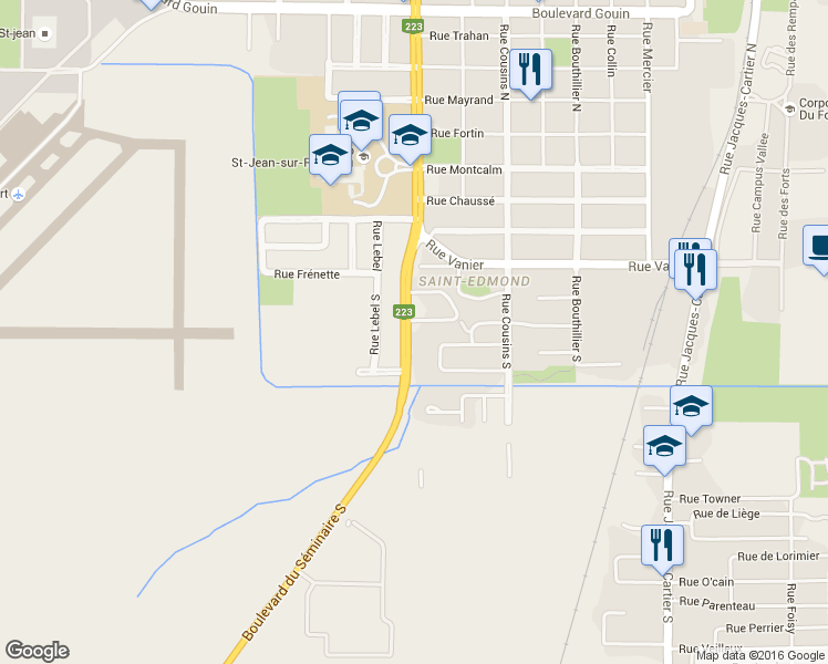 map of restaurants, bars, coffee shops, grocery stores, and more near 27 Boulevard du Séminaire Sud in Saint-Jean-sur-Richelieu