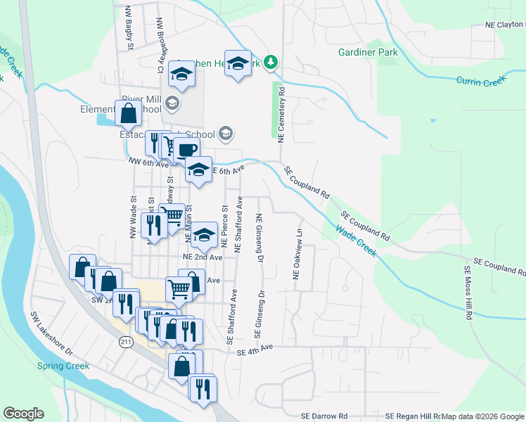 map of restaurants, bars, coffee shops, grocery stores, and more near 398 Northeast Ginseng Drive in Estacada