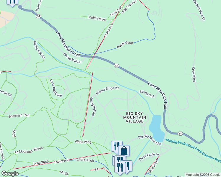 map of restaurants, bars, coffee shops, grocery stores, and more near 11 Moose Ridge Road in Gallatin Gateway