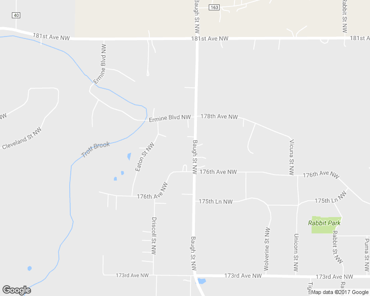 map of restaurants, bars, coffee shops, grocery stores, and more near 17720 Baugh Street Northwest in Ramsey