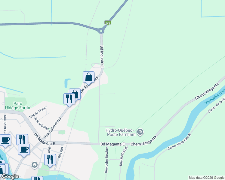 map of restaurants, bars, coffee shops, grocery stores, and more near 1265 Rue Georges-F.-Slack in Farnham