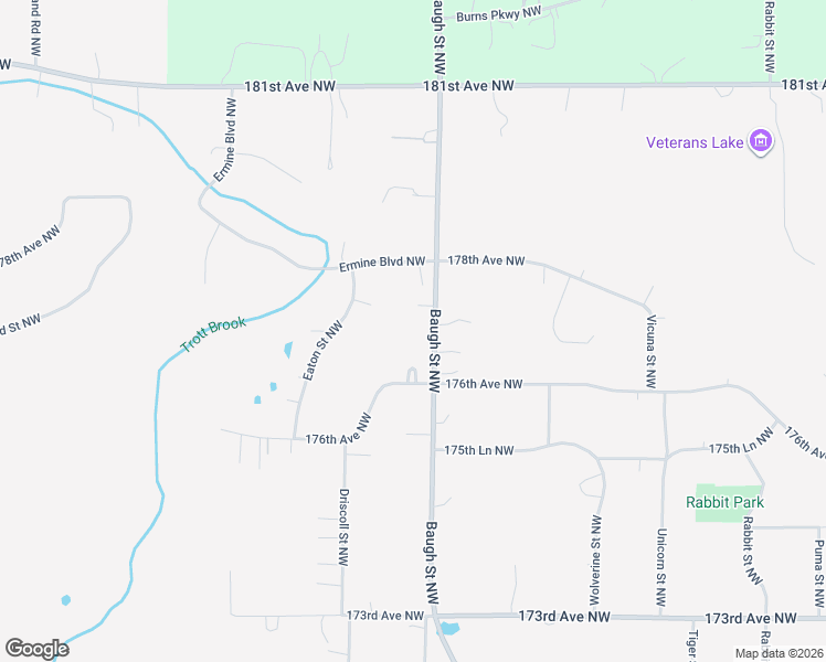 map of restaurants, bars, coffee shops, grocery stores, and more near 17720 Baugh Street Northwest in Ramsey
