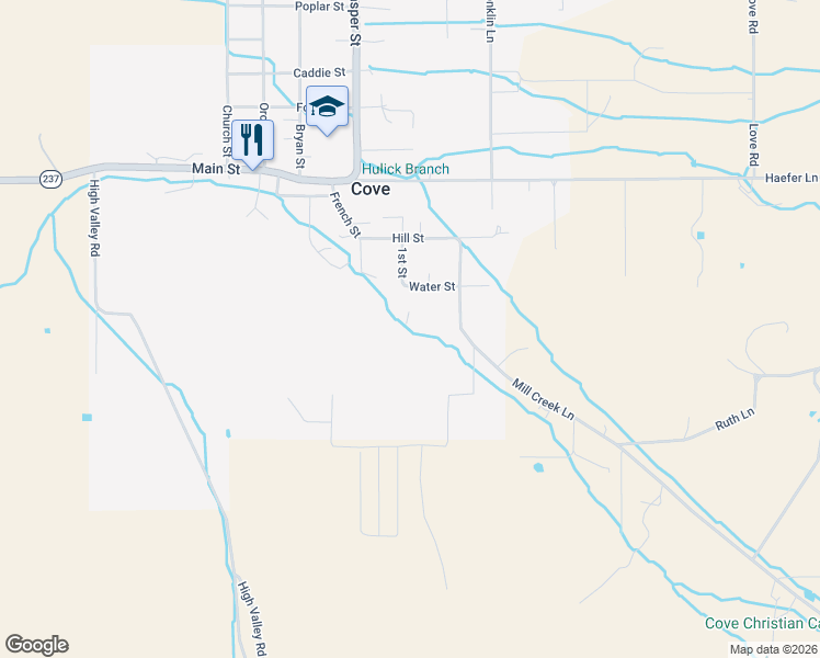 map of restaurants, bars, coffee shops, grocery stores, and more near 804 1st Street in Cove