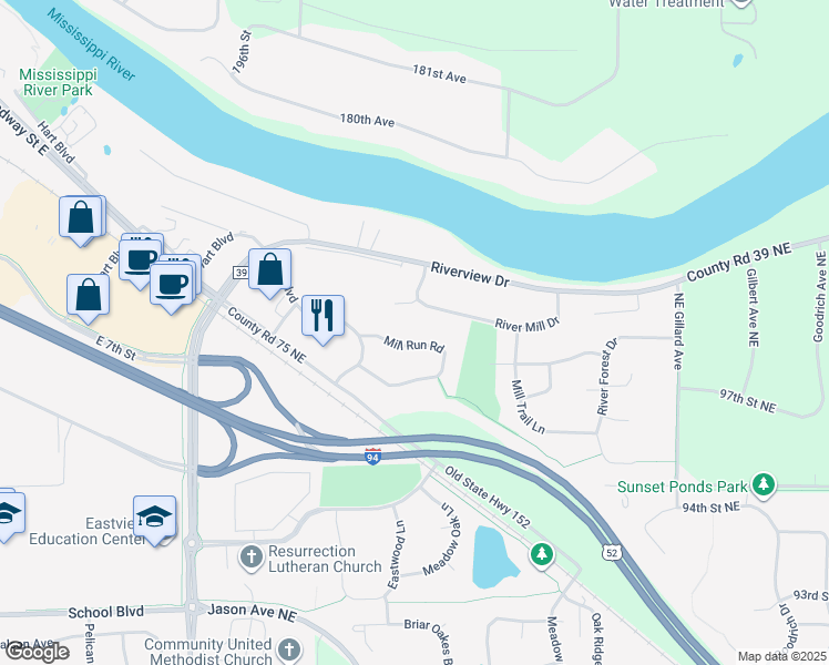 map of restaurants, bars, coffee shops, grocery stores, and more near 6188 Mill Run Road in Monticello