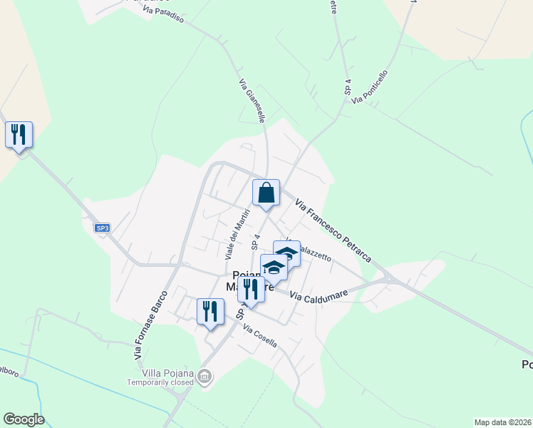 map of restaurants, bars, coffee shops, grocery stores, and more near 68 Via Giacomo Matteotti in Poiana Maggiore
