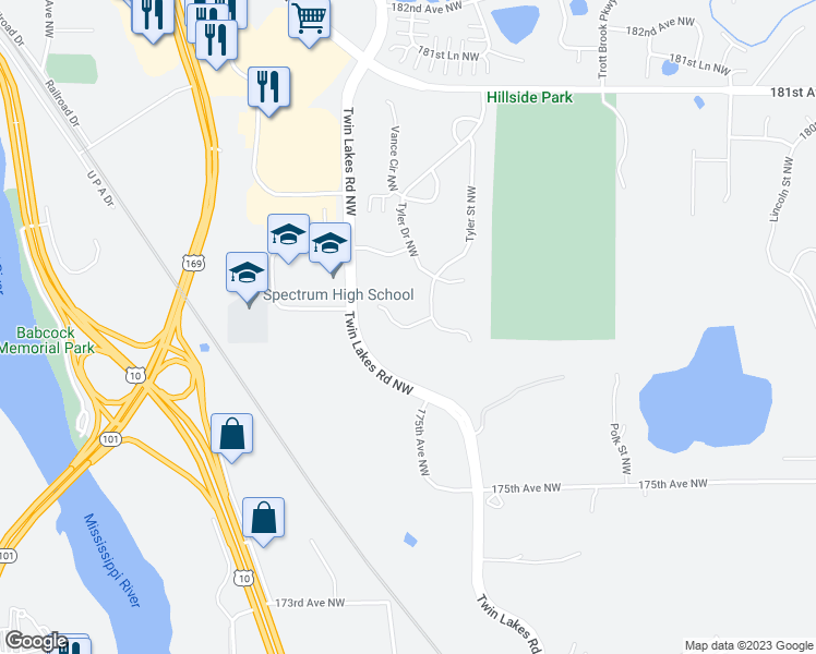 map of restaurants, bars, coffee shops, grocery stores, and more near 10908 177th Court Northwest in Elk River