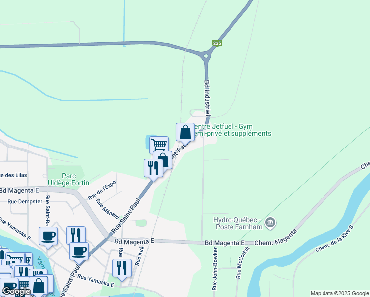 map of restaurants, bars, coffee shops, grocery stores, and more near 1451 Rue Saint Paul in Farnham