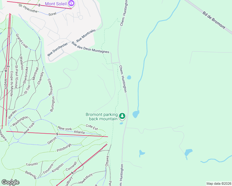 map of restaurants, bars, coffee shops, grocery stores, and more near 352 Rue de la Cote-est in Bromont