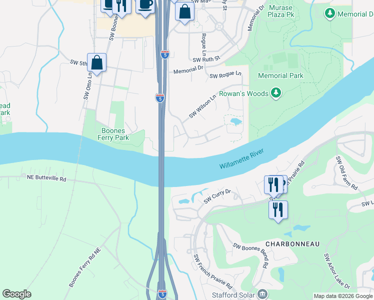 map of restaurants, bars, coffee shops, grocery stores, and more near 31324 Southwest Parkway Avenue in Wilsonville