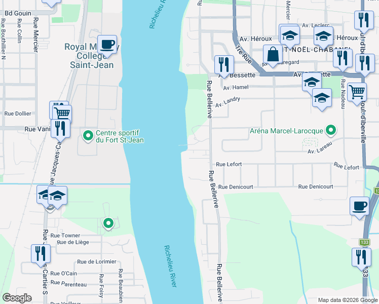 map of restaurants, bars, coffee shops, grocery stores, and more near 1175 Rue Bellerive in Saint-Jean-sur-Richelieu