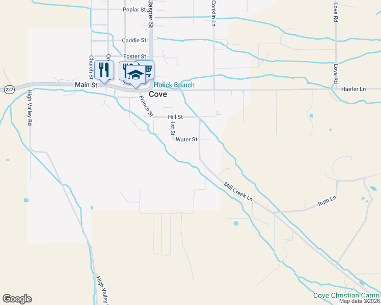 map of restaurants, bars, coffee shops, grocery stores, and more near 804 1st Street in Cove