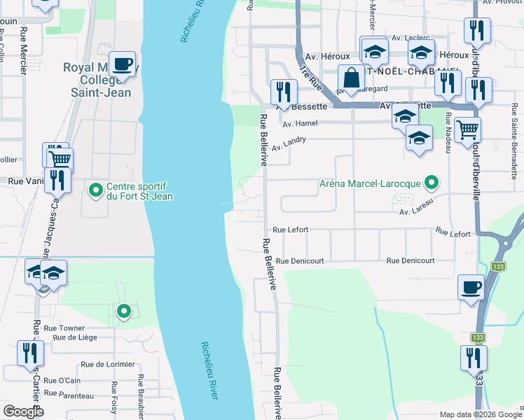 map of restaurants, bars, coffee shops, grocery stores, and more near 1175 Rue Bellerive in Saint-Jean-sur-Richelieu