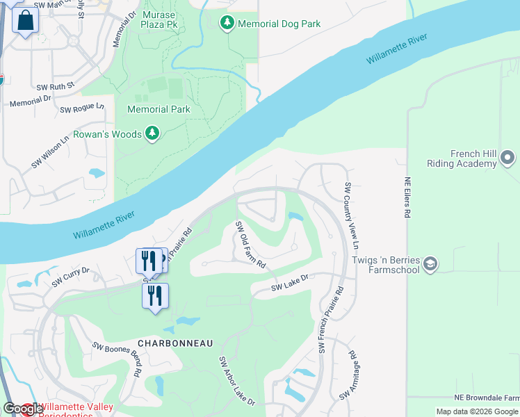 map of restaurants, bars, coffee shops, grocery stores, and more near 7410 Southwest Lakeside Loop in Wilsonville