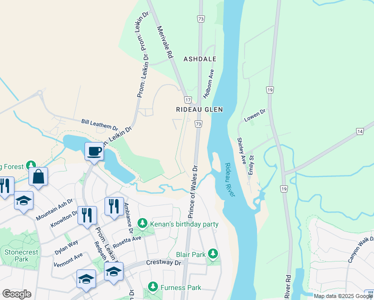map of restaurants, bars, coffee shops, grocery stores, and more near 36 Queen Anne Crescent in Ottawa