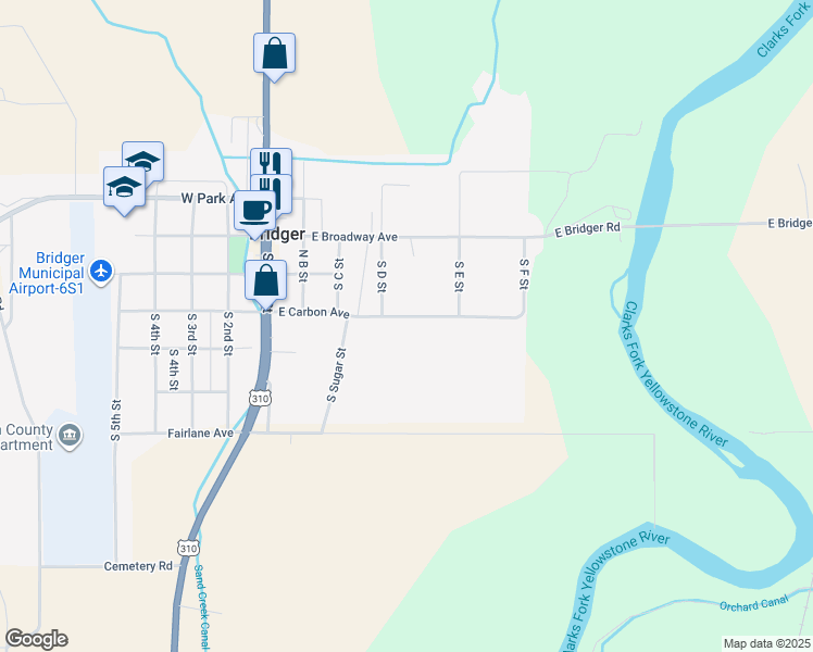 map of restaurants, bars, coffee shops, grocery stores, and more near 406 East Carbon Avenue in Bridger