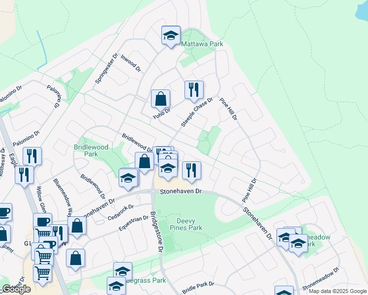 map of restaurants, bars, coffee shops, grocery stores, and more near 74 Woodbridge Crescent in Ottawa