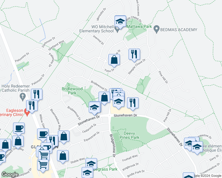 map of restaurants, bars, coffee shops, grocery stores, and more near 61 Clydesdale Avenue in Ottawa