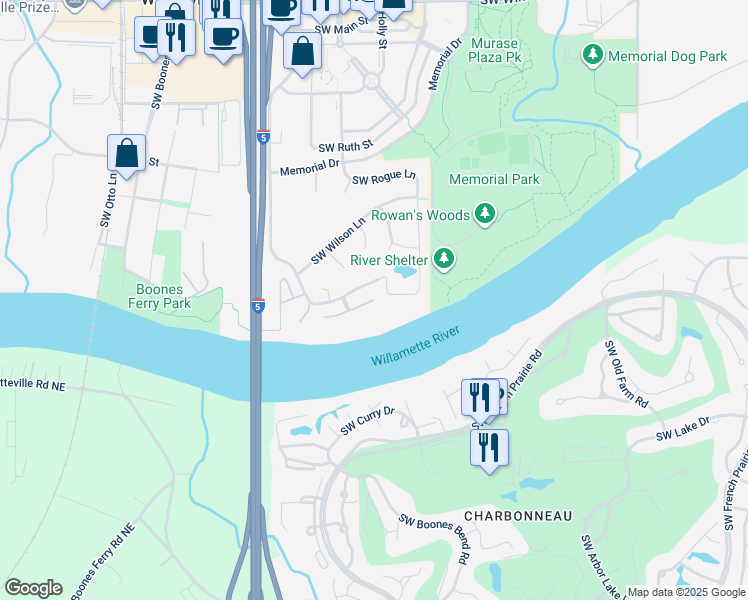 map of restaurants, bars, coffee shops, grocery stores, and more near 6001 Southwest Miami in Wilsonville