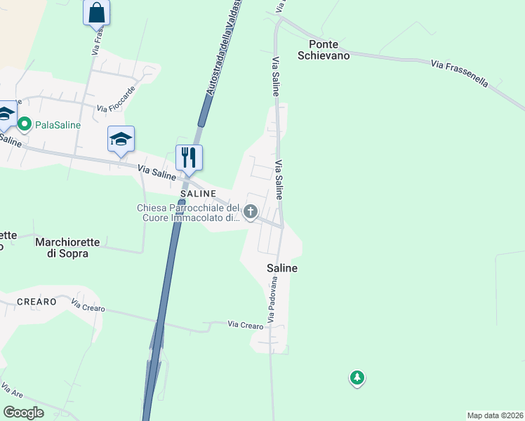 map of restaurants, bars, coffee shops, grocery stores, and more near 10 Via Fratelli Bandiera in Noventa Vicentina