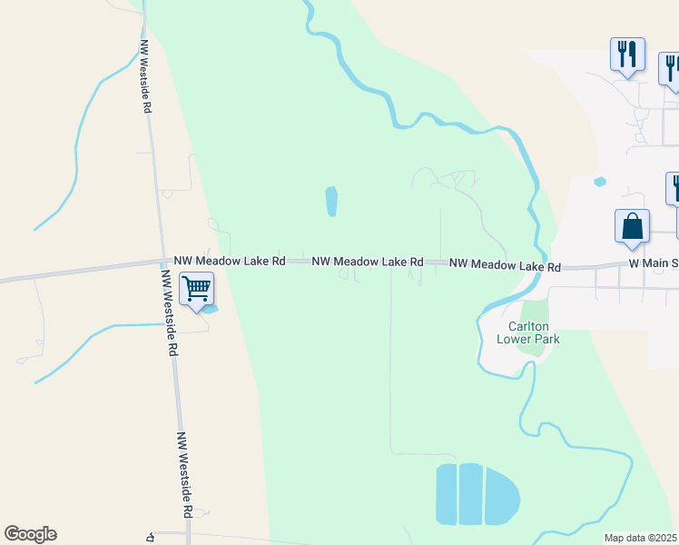 map of restaurants, bars, coffee shops, grocery stores, and more near 7920 Northwest Meadowlake Road in Carlton