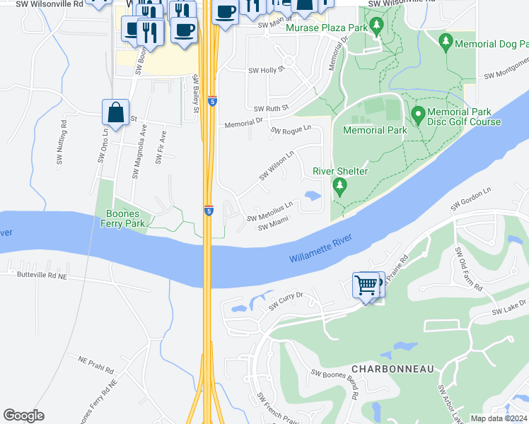 map of restaurants, bars, coffee shops, grocery stores, and more near 8675 Southwest Metolius Lane in Wilsonville