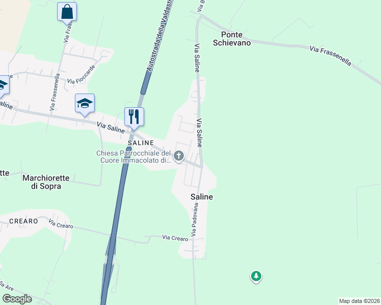 map of restaurants, bars, coffee shops, grocery stores, and more near 10 Via Fratelli Bandiera in Noventa Vicentina