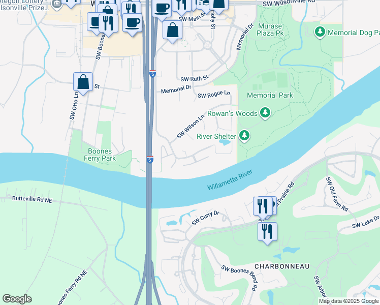 map of restaurants, bars, coffee shops, grocery stores, and more near 8675 Southwest Metolius Lane in Wilsonville