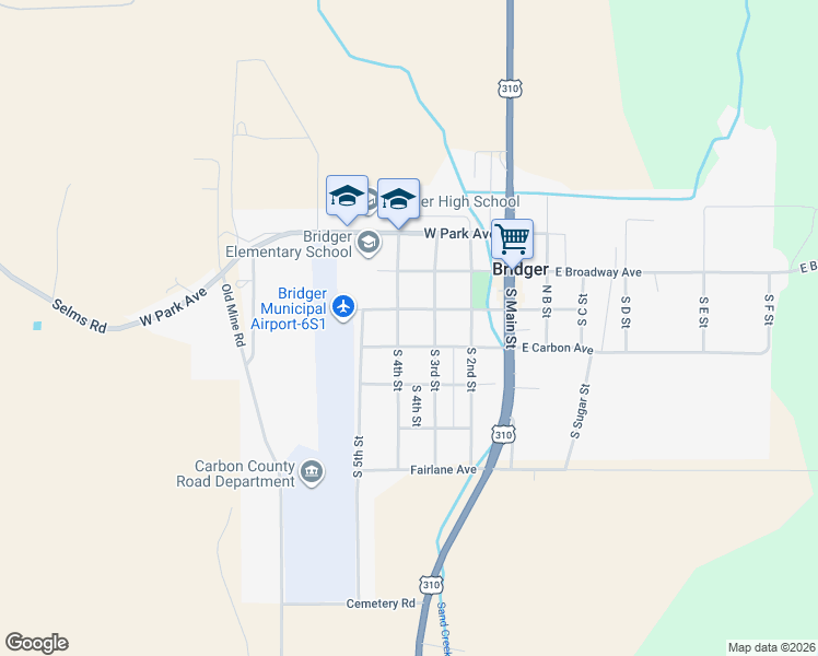 map of restaurants, bars, coffee shops, grocery stores, and more near 219 South 4th Street in Bridger