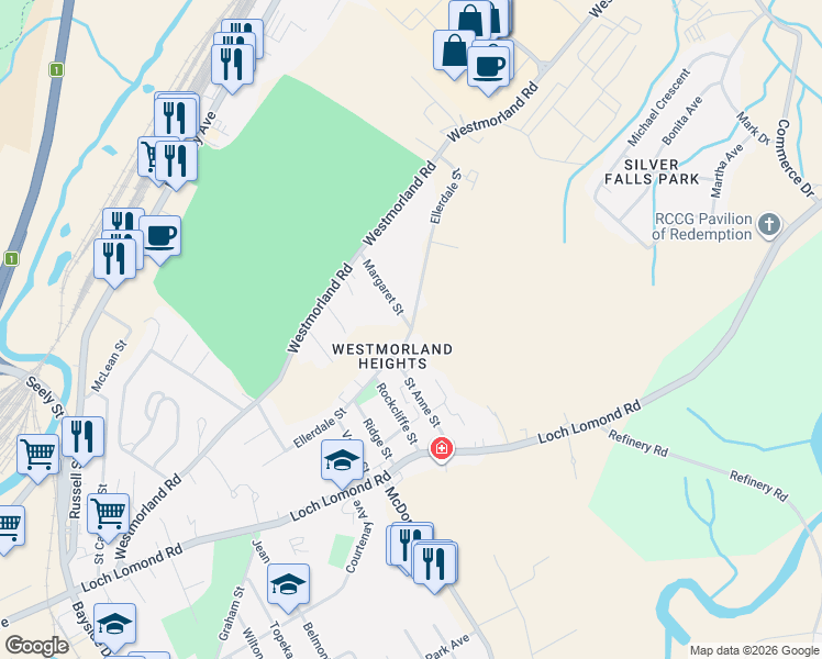 map of restaurants, bars, coffee shops, grocery stores, and more near Ellerdale Street in Saint John