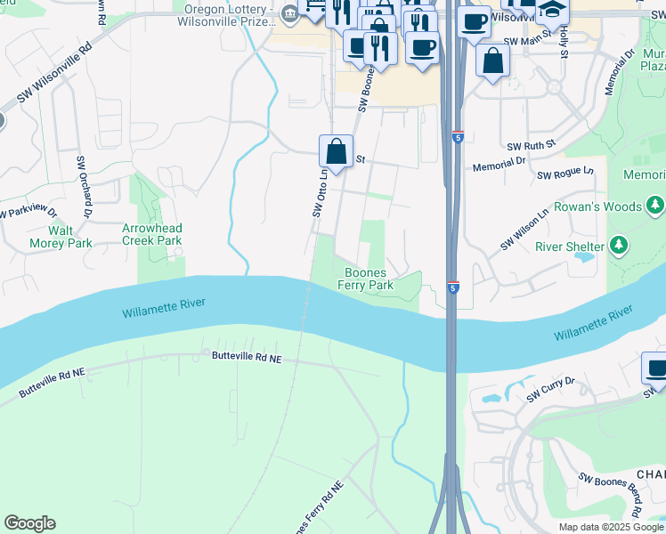 map of restaurants, bars, coffee shops, grocery stores, and more near 31298 Southwest Boones Ferry Road in Wilsonville