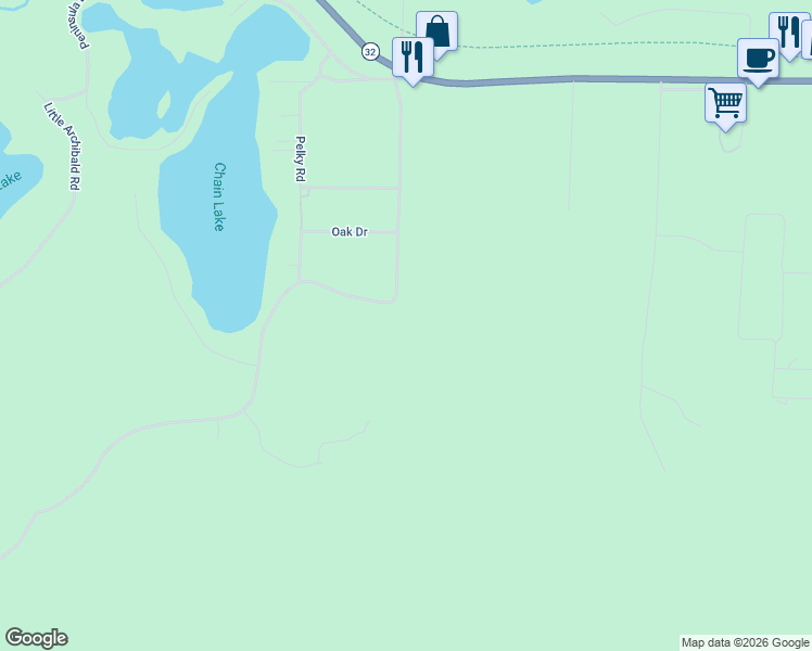 map of restaurants, bars, coffee shops, grocery stores, and more near 17030 Archibald Lake Road in Lakewood