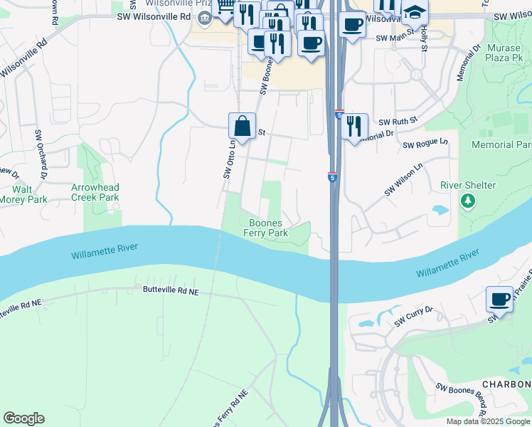 map of restaurants, bars, coffee shops, grocery stores, and more near 9425 Southwest Tauchman Street in Wilsonville