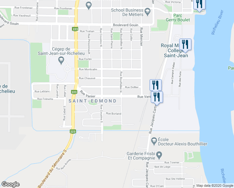 map of restaurants, bars, coffee shops, grocery stores, and more near 201 Rue Vanier in Saint-Jean-sur-Richelieu