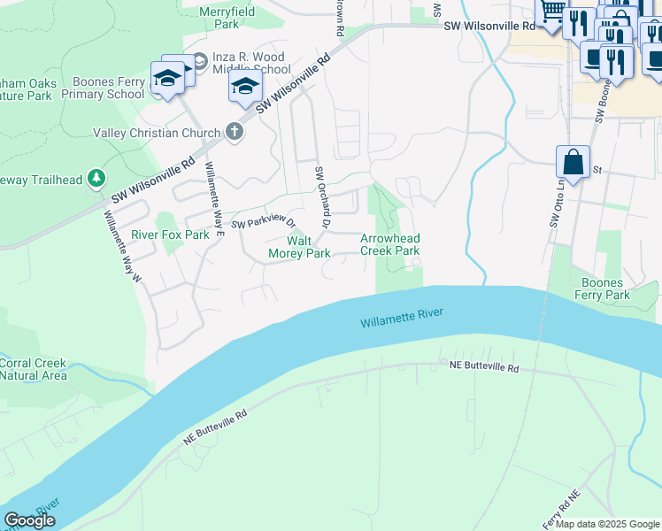 map of restaurants, bars, coffee shops, grocery stores, and more near 10660 Southwest Edgewood Court in Wilsonville